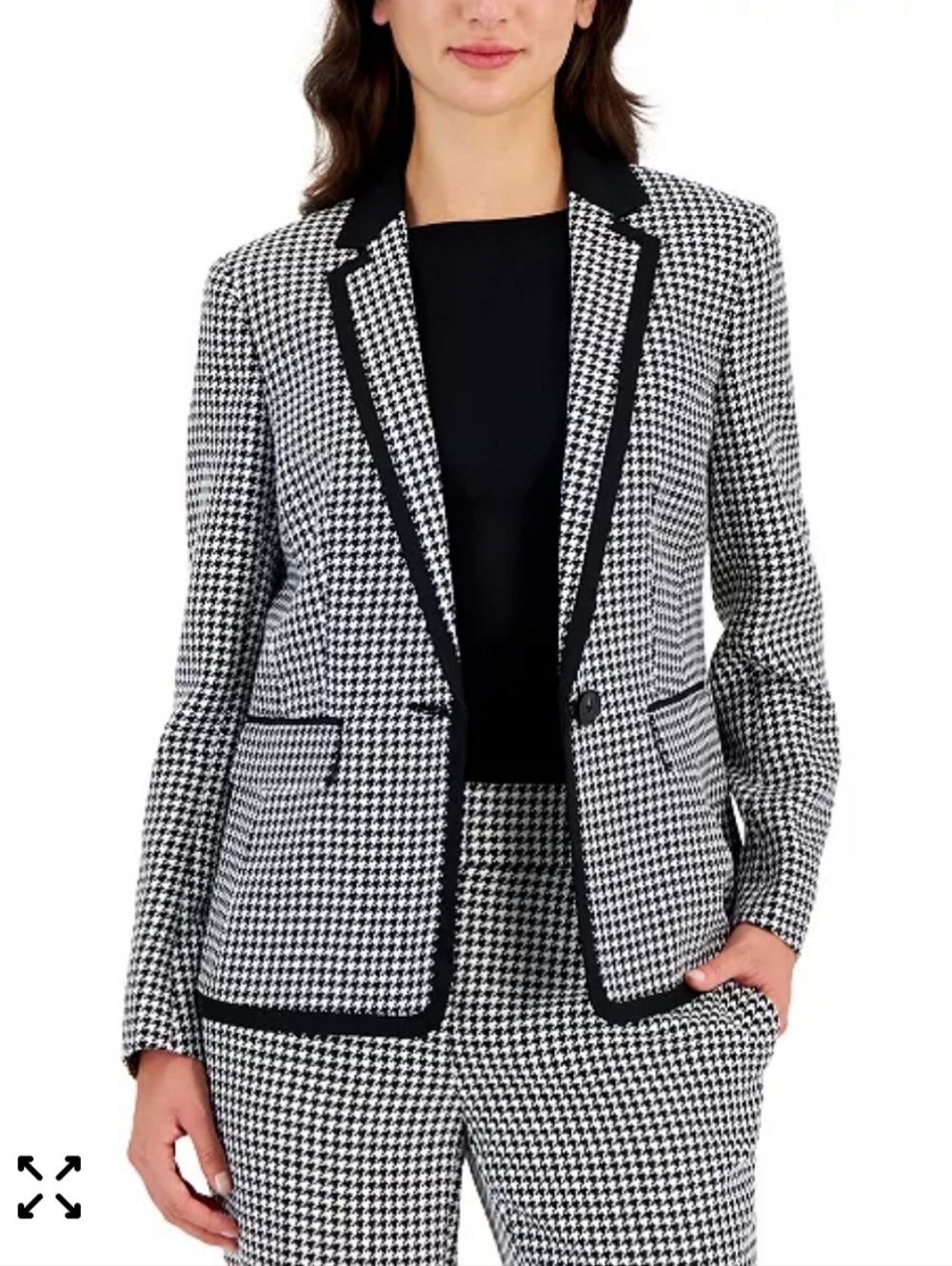 Kasper Women's One-Button Framed Houndstooth Blazer Size 14W